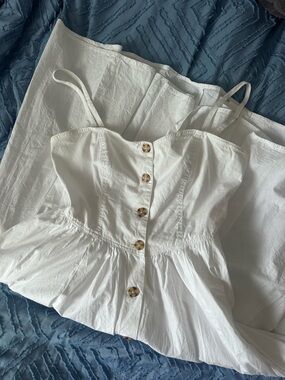 Free People White Button-Front Midi Dress with removable straps
